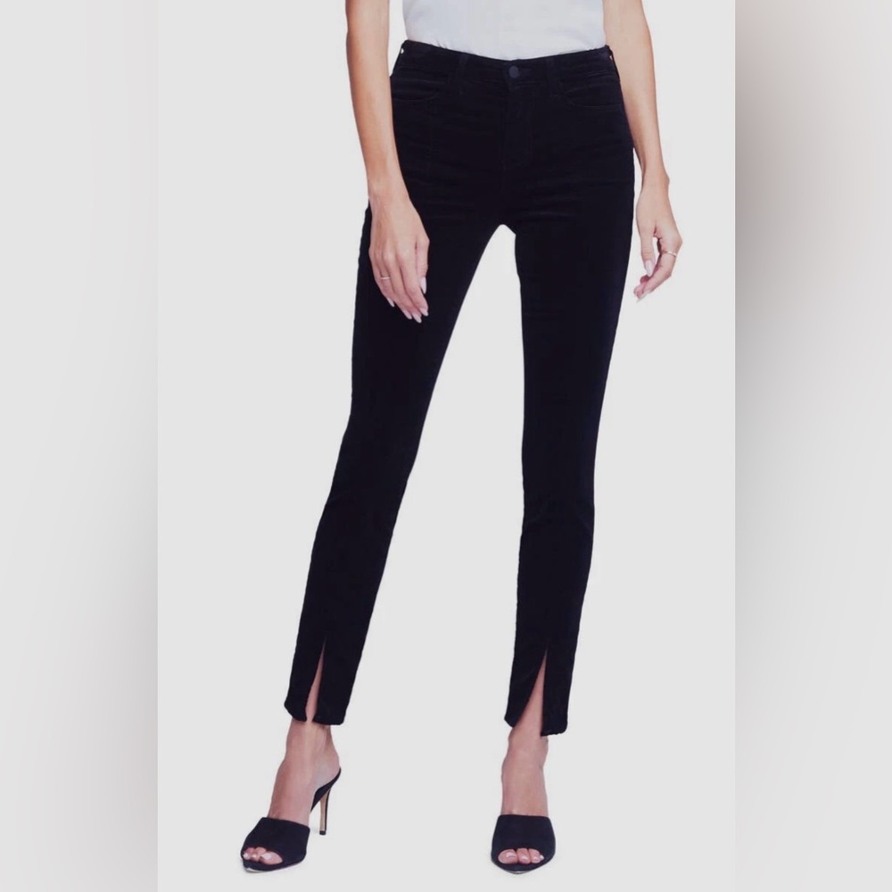L'AGENCE Jyothi Velvet Front Slit Black Pants Size 24